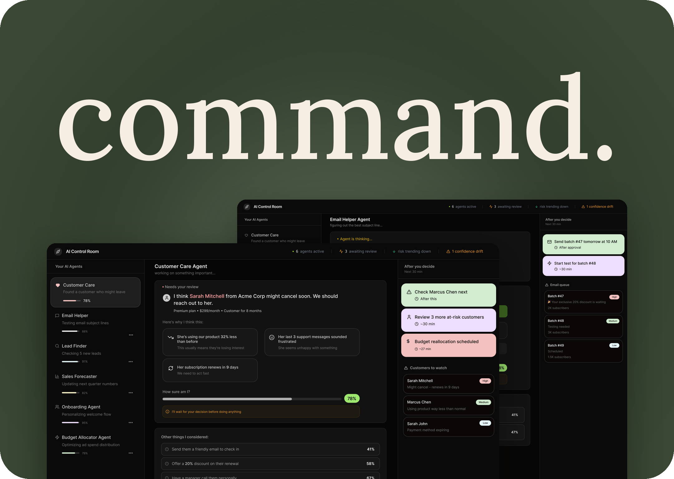 AI Command Dashboard — Concept · AI operations interface design by Krishna Sharma