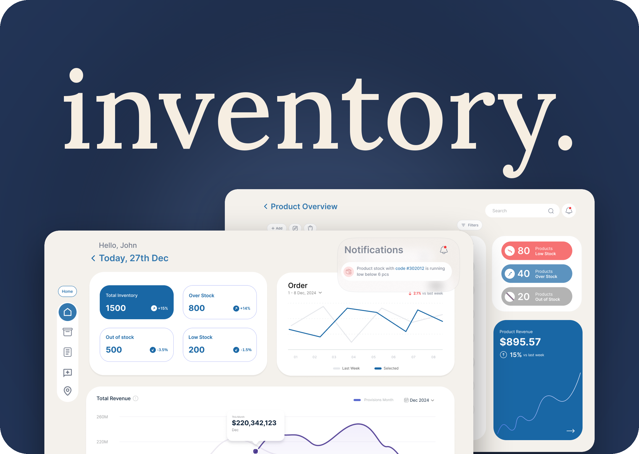 Inventory Dashboard — Concept · Operations interface design by Krishna Sharma